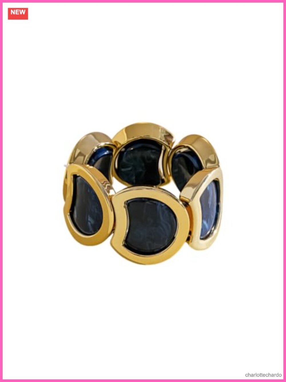 Chunky Marbled Resin Stretch Bangle Gold Plated Geometric Elastic Wristband for
